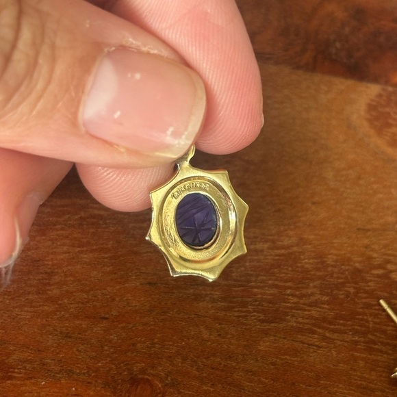 Vintage 18k GE Faux Blue Lapis Lazuli Dangle Earrings – Egyptian Revival Style - Picture 5 of 10